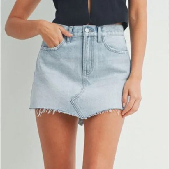 Just USA 90's Vintage Light Cotton Asymmetrical Hem Denim Mini Skirt Sz: L -NWT - Picture 9 of 9